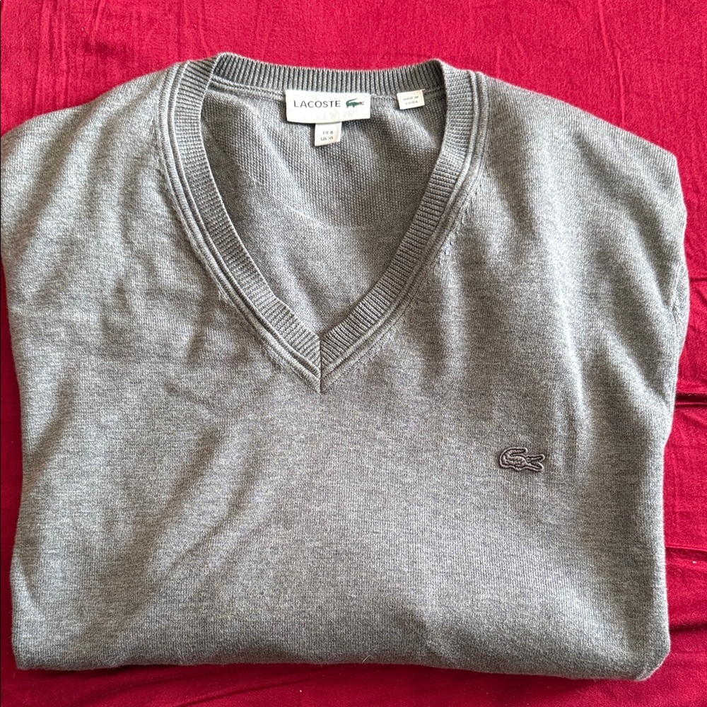 Lacoste Men's V-Neck Sweater in Elegant Gray